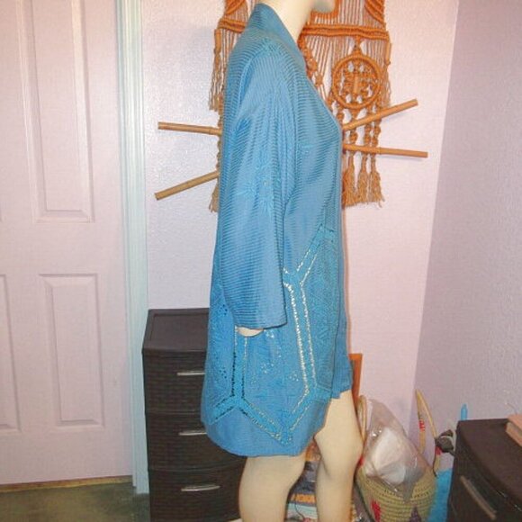 Soft Surroundings Turkish Tile Nightingale Cardigan Size M Embroidered Eyelet - Picture 7 of 12